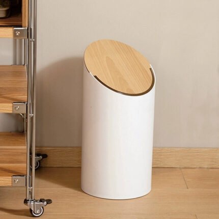 Modern Japandi Swing Bin - Walnut Lid & Minimalist Design